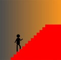 A silhouette of a black man climbing a red staircase on a gradient background Royalty Free Stock Photo